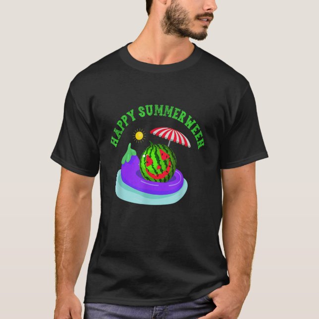Camiseta Feliz Verão, Verão Esculpido, Hallowee De Melancia (Frente)