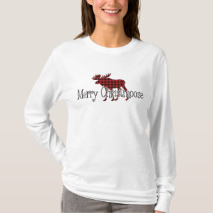 Camiseta Feliz Vermelho Natal, Xadrez de Buffalo Negro