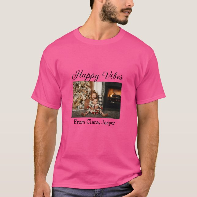 Camiseta Feliz vibes crianças foto de Natal da família Conv (Frente)