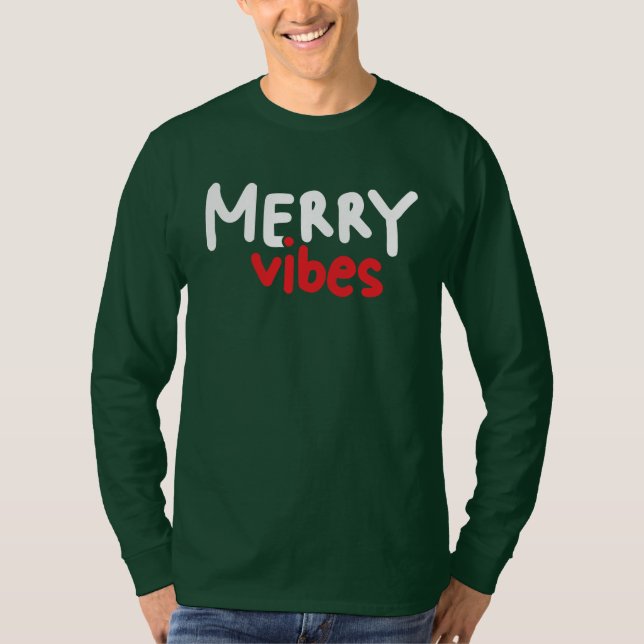 Camiseta Feliz Vibes - Verde de manga longa masculino (Frente)