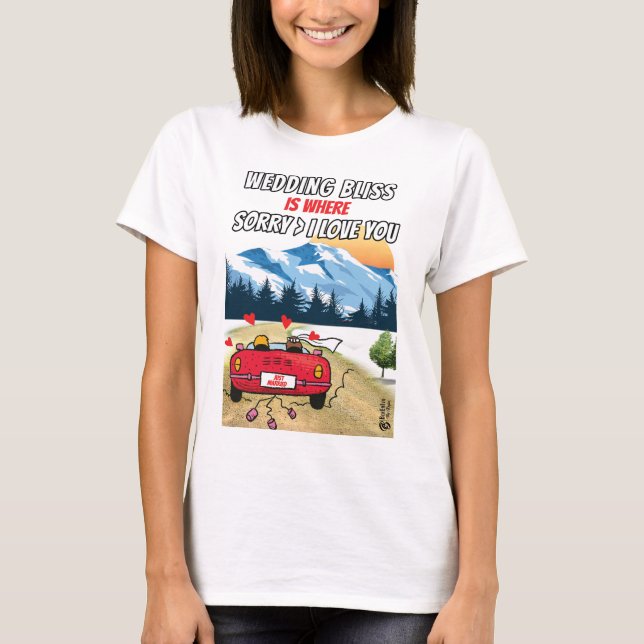 Camiseta Feliz vida casada, mulheres brancas (Frente)