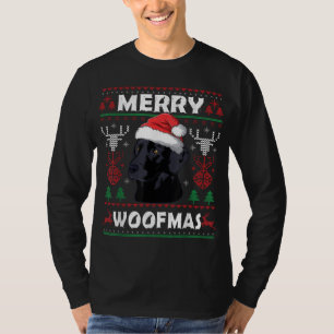 Camiseta Feliz Woofmas Black Lab Cachorro de Natal Sobre Xm