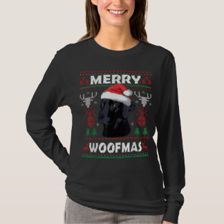 Camiseta Feliz Woofmas Black Lab Cachorro de Natal Sobre Xm