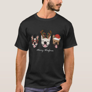 Camiseta Feliz Woofmas Bolsas Francesas Cabeças de Natal