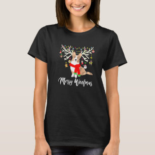 Camiseta Feliz Woofmas Cardigan Corgi Galês Rena de Natal