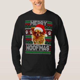 Camiseta Feliz Woofmas Cute Long Casaco Chihuahua Sw Feia
