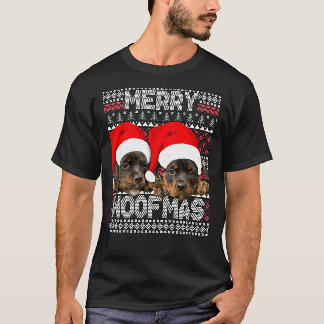 Camiseta Feliz Woofmas Cute Rottweiler Puppies com Papais n (Frente)