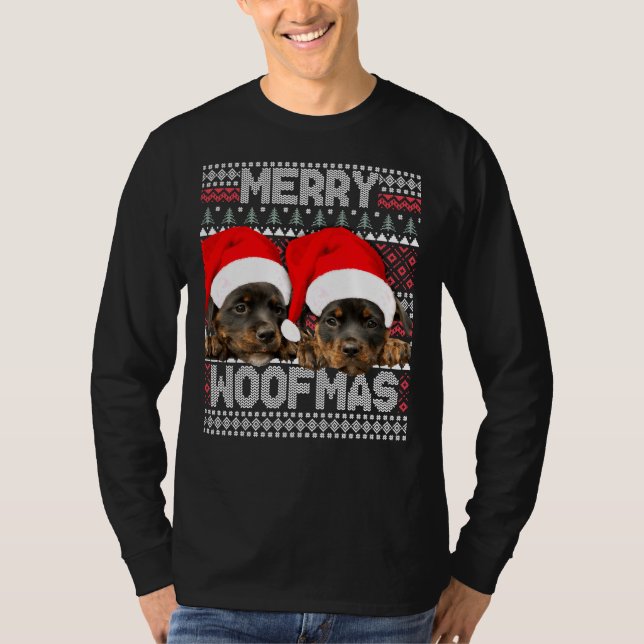 Camiseta Feliz Woofmas Cute Rottweiler Puppies com Papais n (Frente)