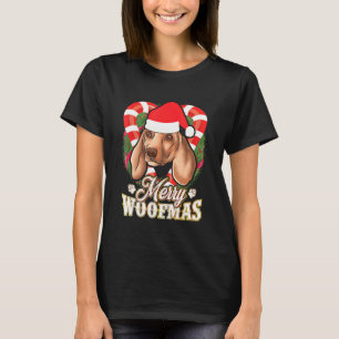 Camiseta Feliz Woofmas Dachshund Com Papai Noel Cão De Chap
