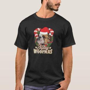 Camiseta Feliz Woofmas English Buldogue Com Papai Noel Hat