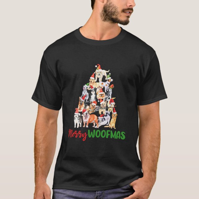 Camiseta Feliz Woofmas Feliz Árvore De Natal Para Cão (Frente)