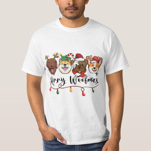 Camiseta Feliz Woofmas Typografia T-Shirt (Frente)
