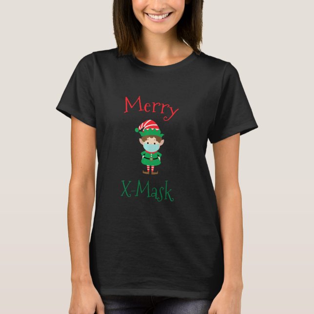 Camiseta Feliz X Máscara de Natal Distorção Social Elf Face (Frente)