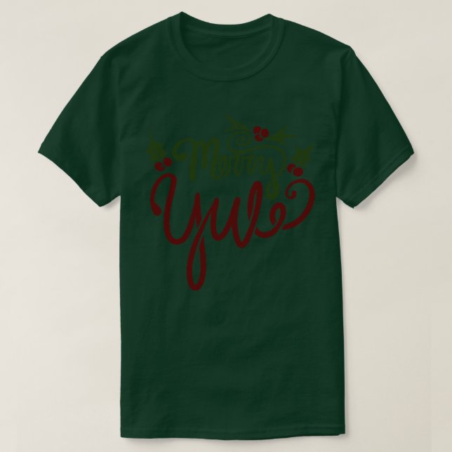 Camiseta Feliz Yule com Holly e Berries (Frente do Design)