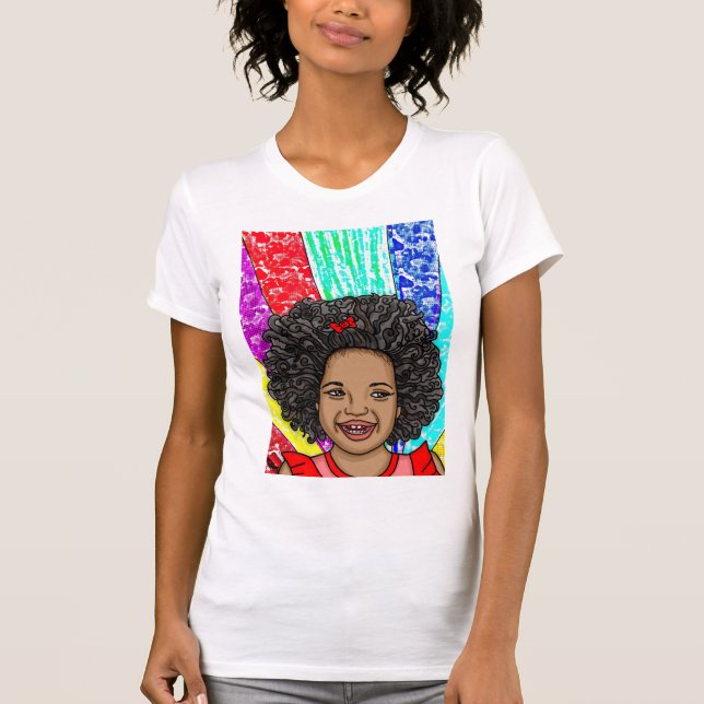 Camiseta Felizes Curvas | Arte Digital | Moça Afro-American (Frente)