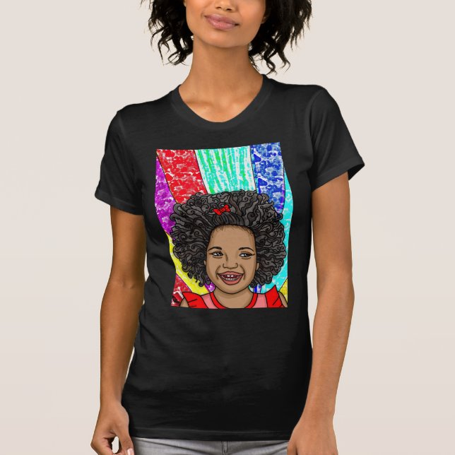 Camiseta Felizes Curvas | Arte Digital | Moça Afro-American (Frente)