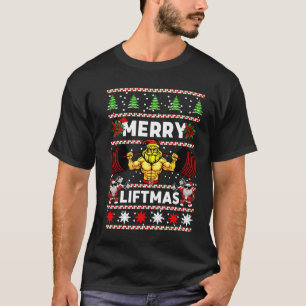 Camiseta Felizes de Liftmas Levantando Barbell Squatmas Gym