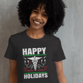 Camiseta Felizes Feriados Caduceus Tema Médico Natal