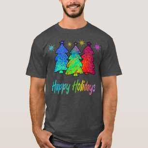 Camiseta Felizes Feriados Coloridos Azul Vermelhos Natal T