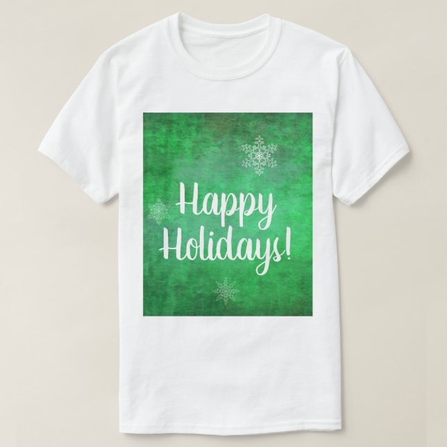 Camiseta Felizes Feriados de Neve em Verde (Frente do Design)