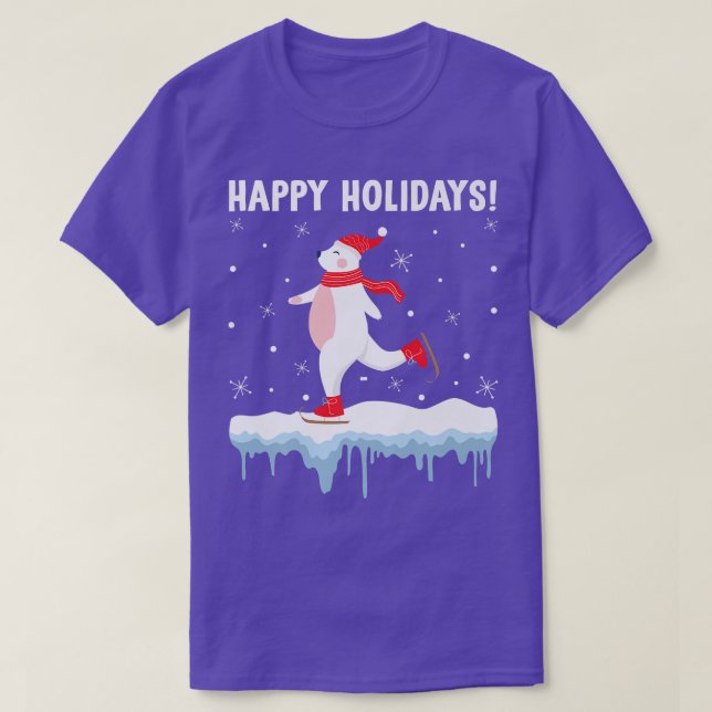 Camiseta Felizes Feriados Polar Bear Ice Patinando Natal E (Frente do Design)