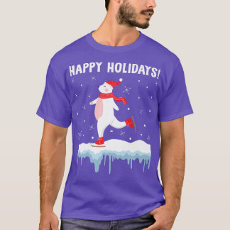 Camiseta Felizes Feriados Polar Bear Ice Patinando Natal E