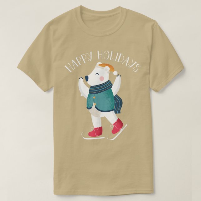 Camiseta Felizes Feriados Polar Bear Ice Patinando Natal E (Frente do Design)