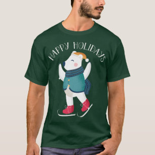 Camiseta Felizes Feriados Polar Bear Ice Patinando Natal E