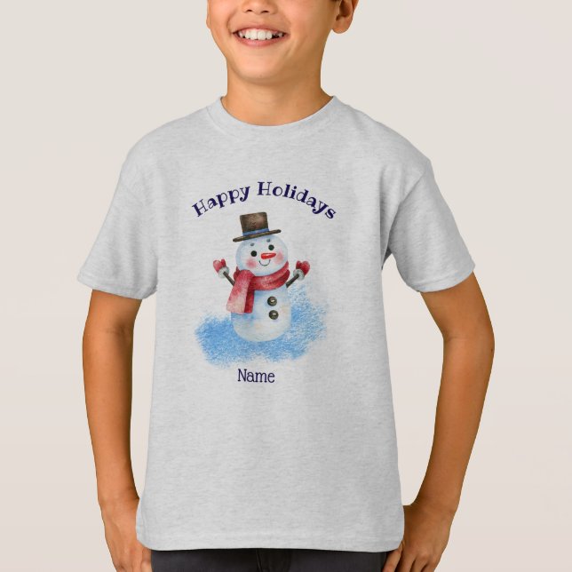 Camiseta Felizes Feriados Retro Snowman, Juventude XS - XL (Frente)