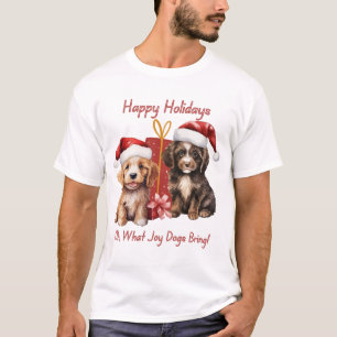 Camiseta Felizes Férias 2 Cachorros Oh Que Joy Cães Trazem