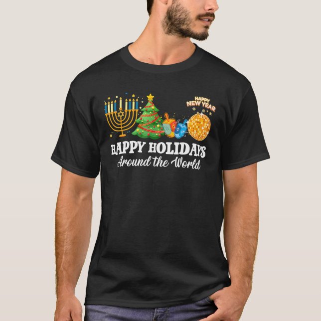 Camiseta Felizes Férias À Volta Da Família Natal Mundial (Frente)