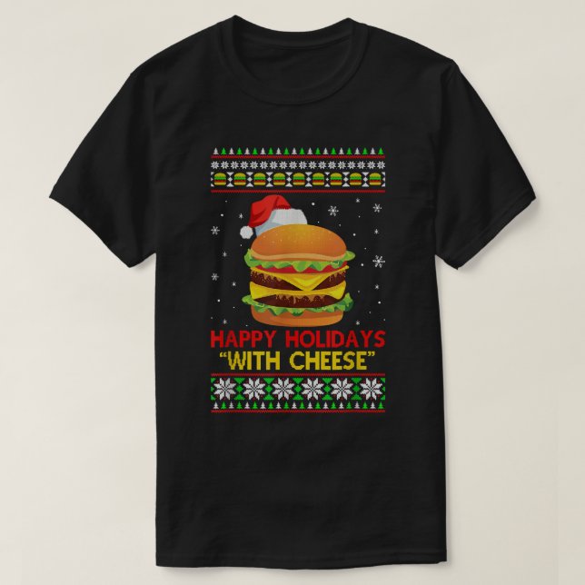 Camiseta Felizes Férias com Cheeseburger de Natal Queijo (Frente do Design)
