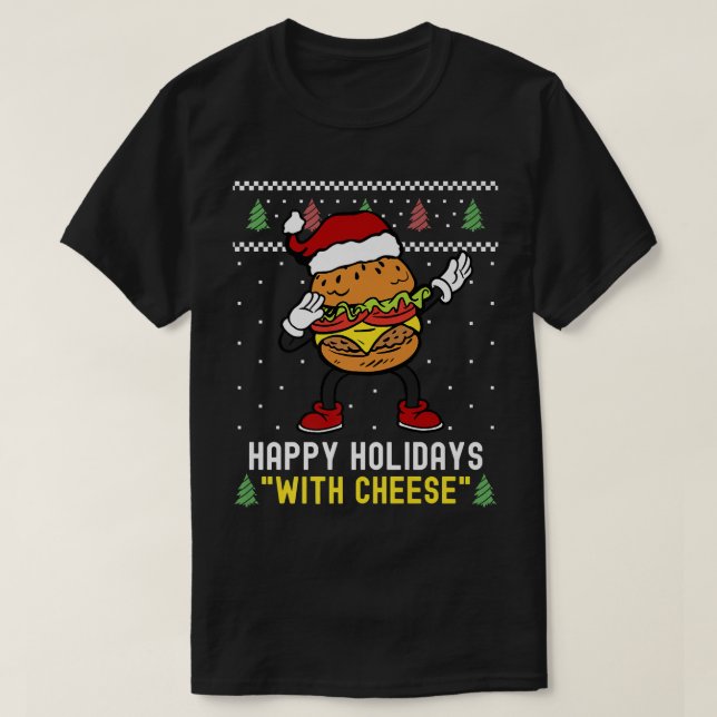 Camiseta Felizes Férias com Cheeseburger de Natal Queijo (Frente do Design)