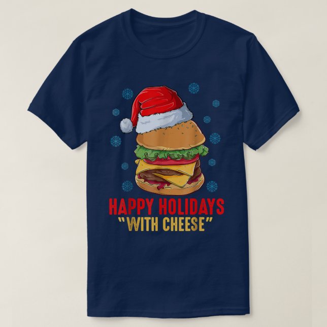 Camiseta Felizes Férias com Cheeseburger de Natal Queijo (Frente do Design)