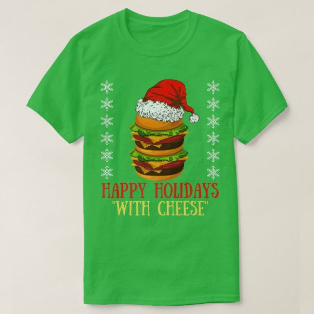 Camiseta Felizes Férias com Queijo Xmas Cheeseburger Hambu (Frente do Design)