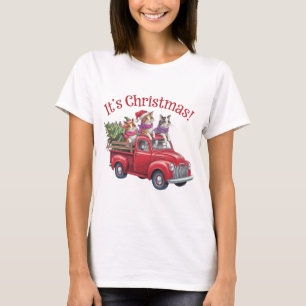 Camiseta Felizes gatos de Natal no Caminhão Vermelho