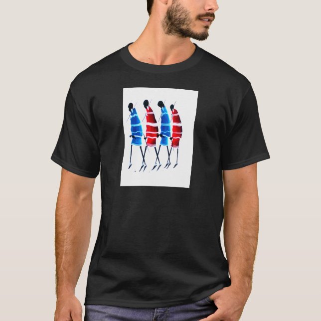 Camiseta Felizes Pessoas Maasai Guerreiros Andando Impressã (Frente)