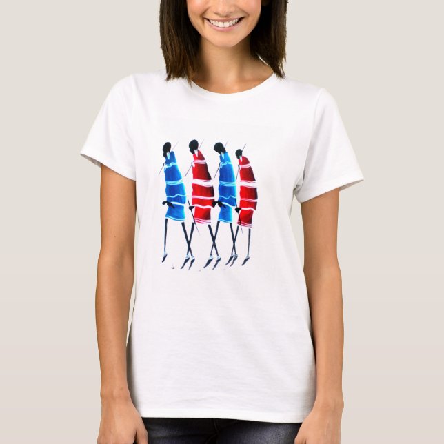 Camiseta Felizes Pessoas Maasai Guerreiros Andando Impressã (Frente)