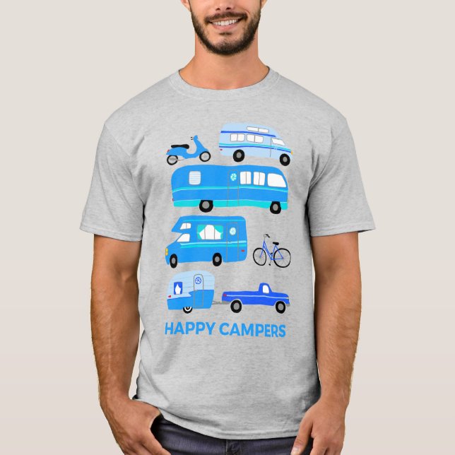 Camiseta FELIZMENTE CAMPERS Vintage Retro Trailer RV Vanlif (Frente)