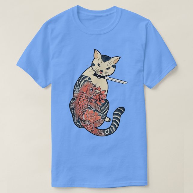 Camiseta Felny Cats japan cat Samurai Cat Japonês Art red  (Frente do Design)