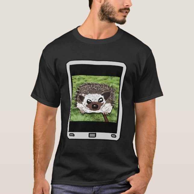 Camiseta Felpudo Express® Hedgehog Selfie Black T-Shirt (Frente)