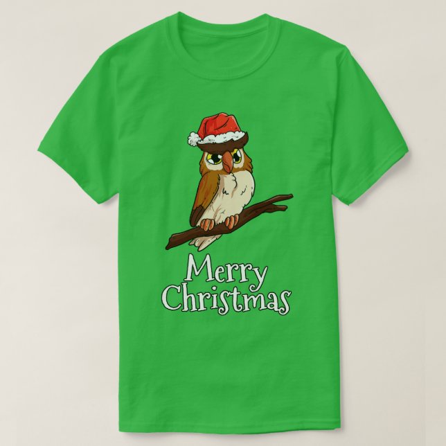 Camiseta Felry Christmas Owl Santas Hat Owl (Frente do Design)