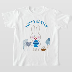 Camiseta Felz pascoa "Azul com coelho e ovos bonitos"