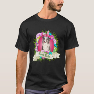 Camiseta Felz pascoa Blue Merle Collie Vestindo coelhinho