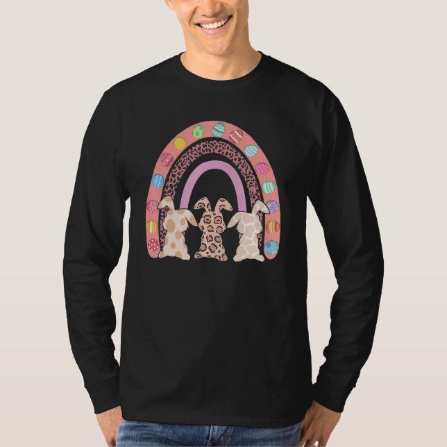 Camiseta Felz pascoa Bonito Arco-Íris Leopardo Páscoa Coelh (Frente)