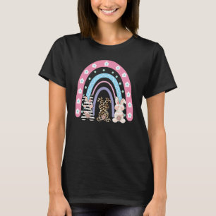 Camiseta Felz pascoa Bonito Arco-Íris Leopardo Páscoa Coelh