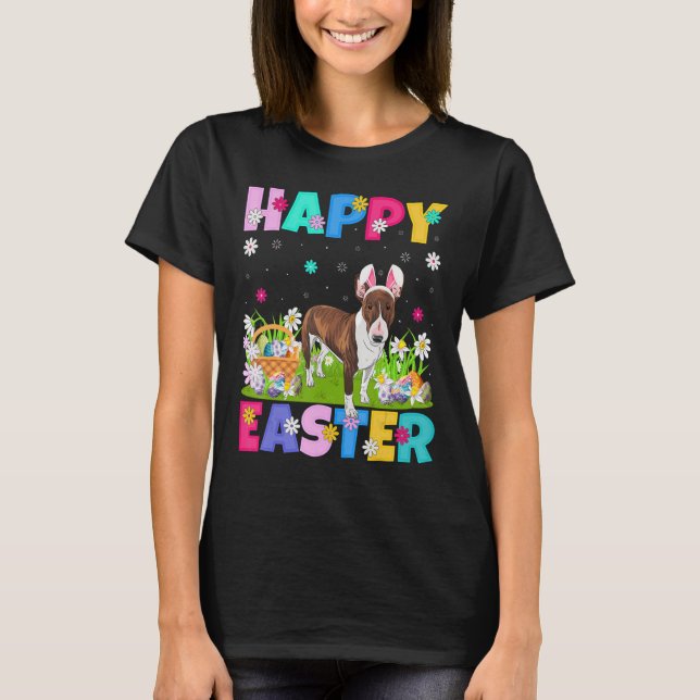 Camiseta Felz pascoa Bunny Bull Terrier Dog Páscoa domingo (Frente)