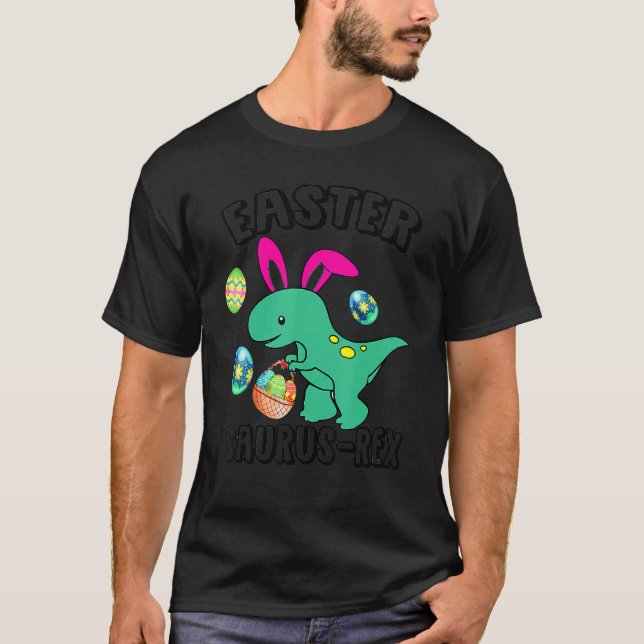Camiseta Felz pascoa Bunny Dinosaur Rex Para Férias (Frente)