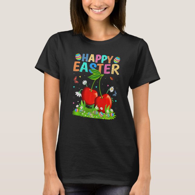 Camiseta Felz pascoa Bunny Egg Cherry Páscoa domingo (Frente)