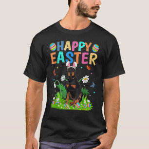 Camiseta Felz pascoa Bunny Egg Doberman Páscoa Cachorro Sun